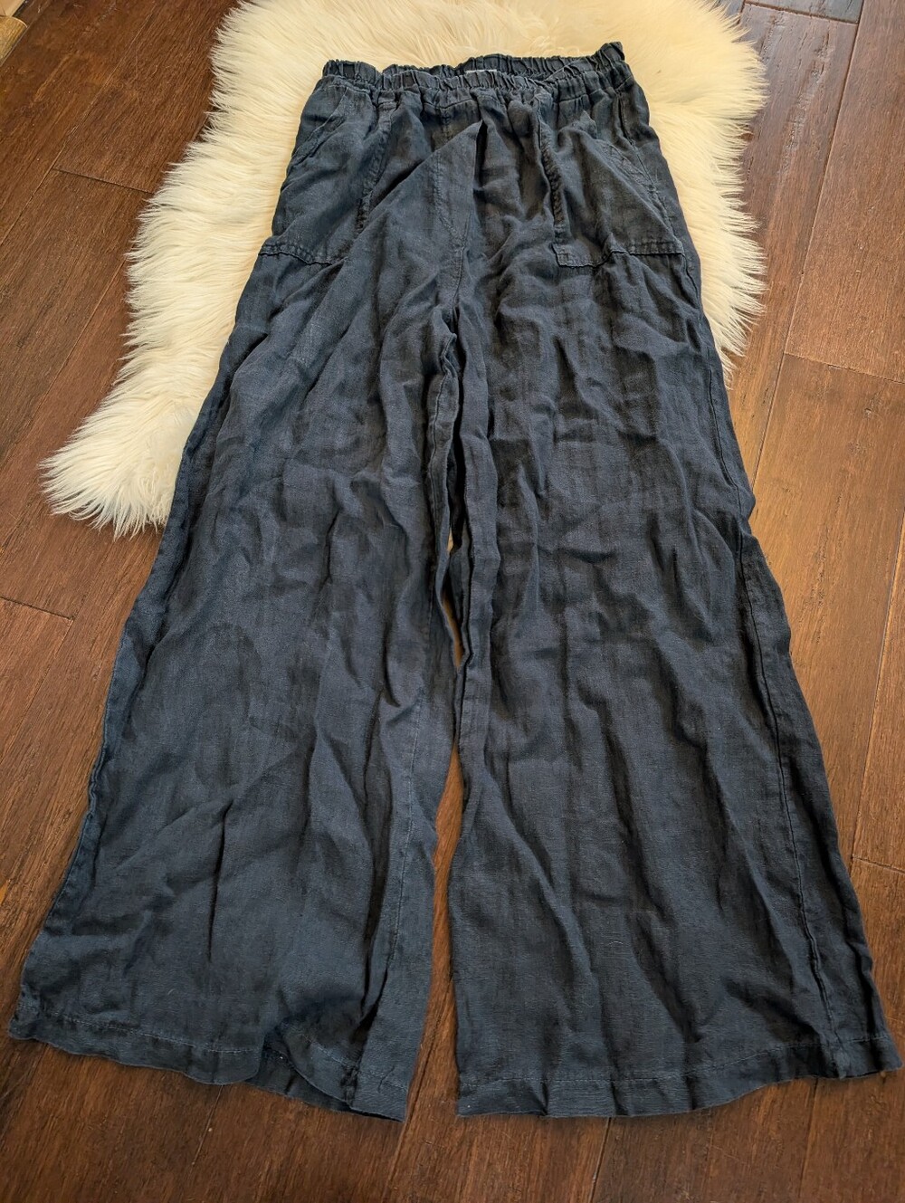 Wiya LagenLook Italian Linen Wide Leg Pants Navy Blue One Size Bohemian S/M